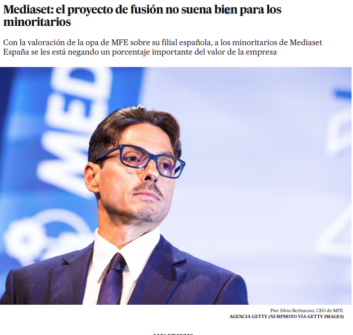 Articulo sobre el proyecto de fusión de MFE y Mediaset España (Cinco Días)
