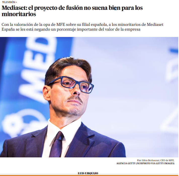 Articulo sobre el proyecto de fusión de MFE y Mediaset España (Cinco Días)