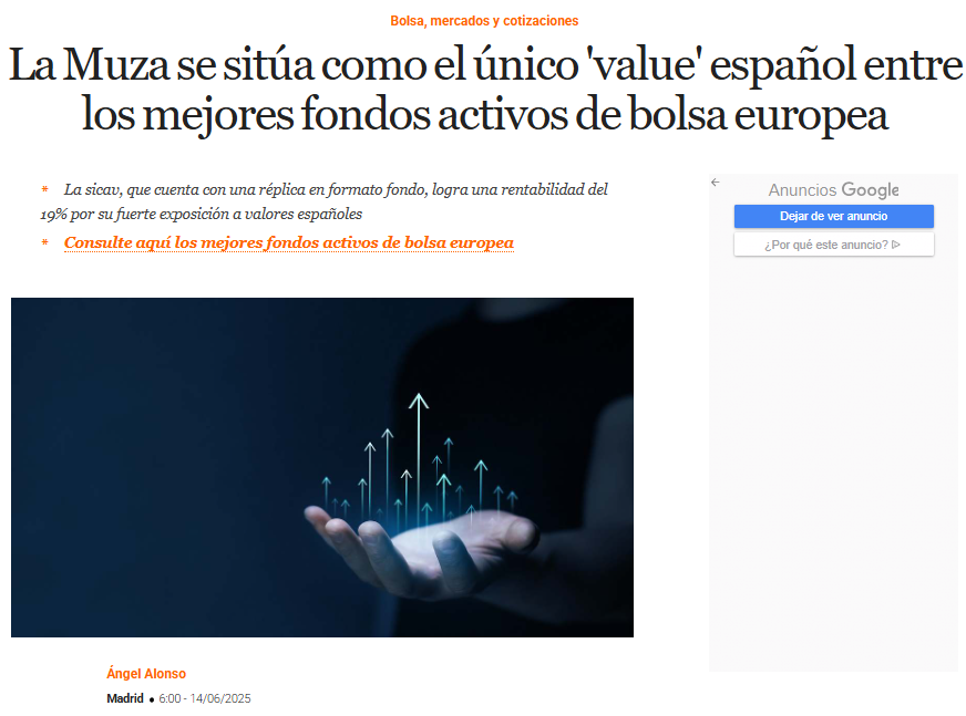 La Muza se sitúa como el único ‘value’ español entre los mejores fondos activos de bolsa europea