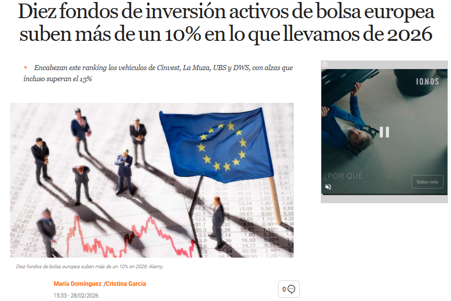 Diez fondos de inversión activos de bolsa europea suben más de un 10% en lo que llevamos de 2026